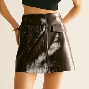 Commense Shiny Chocolate Brown Mini Skirt